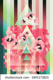 Spring flowers,  sakura blossom vector illustration. Floral spring frame. Decorative floral element.