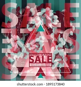 Spring flowers,  sakura blossom vector illustration. Floral spring frame. Decorative floral element.