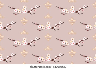 Spring flowers seamless pattern. Apple tree blossom.