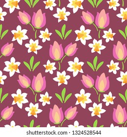 Spring flowers. Seamless pattern. Design element for fabric, gift wrap or wallpaper.