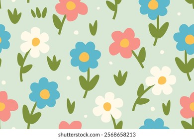 spring flowers seamless pattern; easter, springtime background- vector illustration