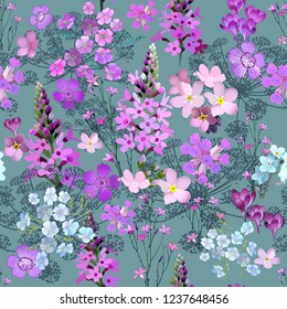 spring flowers, seamless pattern, field plants
