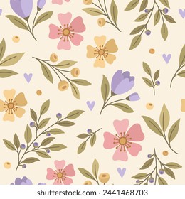 Spring flowers seamless pattern. Great for fabric or wrapping paper. Vector illustration