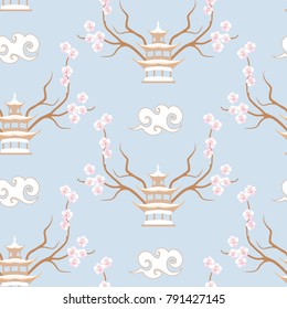 Spring  flowers seamless pattern Japanese or Chinese style