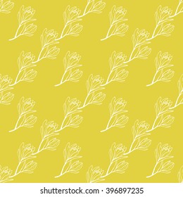 Spring flowers seamless pattern. Sketch style outline flowers. Vector illustration.