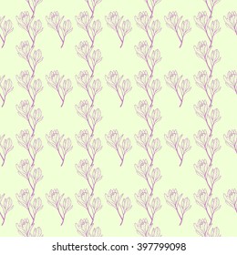 Spring flowers seamless pattern. Sketch style outline flowers. Vector illustration.