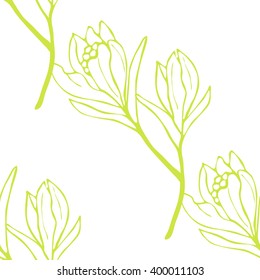 Spring flowers seamless pattern. Sketch style outline flowers. Vector illustration.