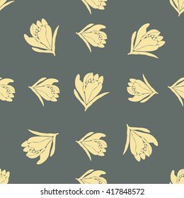 Spring flowers seamless pattern. Sketch style outline flowers. Vector illustration.