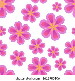 Spring flowers seamless pattern. Vector illustration in a simple style. Pastel flowers on a white background.