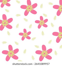 Spring flowers seamless pattern vector illustration. pink flower and leaves wallpaper seamless background.
