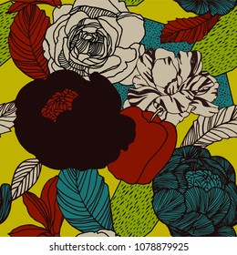 Spring flowers seamless pattern in vintage colours.