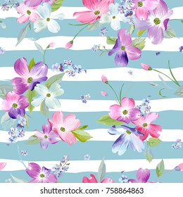 Flores da primavera Padrão Sem Costura. Fundo floral aquarela para o convite do casamento, tecido, papel de parede, impressão. Textura Botânica desenhada à mão. Ilustração vetorial