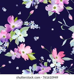 Spring Flowers Seamless Pattern. Watercolor Floral Background for Wedding Invitation, Fabric, Wallpaper, Textile. Botanical Hand Drawn Texture. Vector illustration