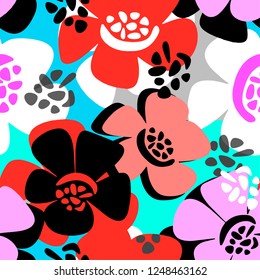 Spring flowers seamless vector  pattern. Funky style painted  texture, poster with different doodles for textile,wrapping,greeting card, poster, textiles or t-shirt print design.