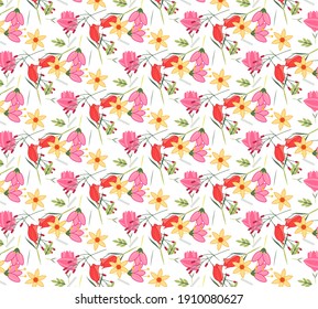 Spring flowers seamless vector pattern vector illustration on a white background