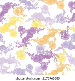 Spring flowers - seamless vector pattern. Seamless print made of small multicolored flowers and blue leaves.
