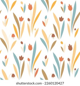 Spring flowers seamless vector pattern. Cute small flowers and leaves background, girly textile print
