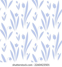 Spring flowers seamless vector pattern. Cute small flowers and leaves background, girly textile print