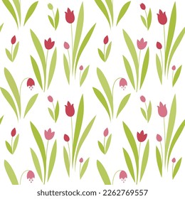 Spring flowers seamless vector pattern. Cute small flowers and leaves background, girly textile print