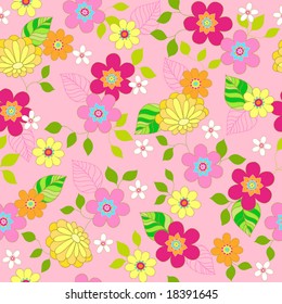 Spring Flowers Seamless Vector Repeat Pattern Illustration