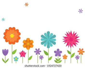 Spring Flowers Set. Border From Trendy Flat Style Flowers. Vector Illustration