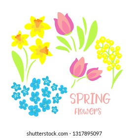 Spring flowers set isolated on white background.  Design element for greeting cards, stickers or magnets.