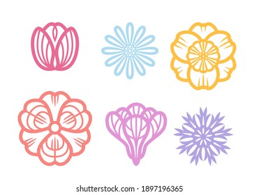 Spring flowers set. Templates for laser cutting. Vector floral illustration.