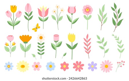 Spring flowers set. Vector flat illustration for cards, posters, banners	