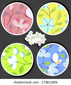 Spring flowers stickers (tags) set 