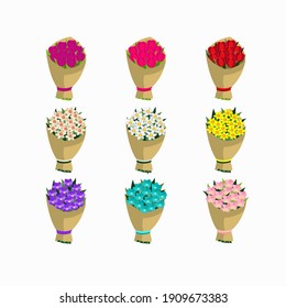 Spring flowers stock vector illustration. Tulips, daffodils, freesia.