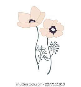 Spring flowers. Summer and spring blossom forest and garden flowers field isolated on white background. Floral and Nature springtime flower. Vector illustration flat