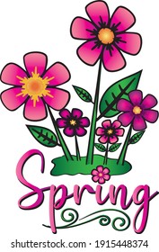 Spring Flowers with Spring Text graphic with bright colors and blossoms