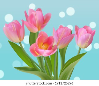 Los tulipanes de flores de primavera. Ilustración vectorial. Tulipán rosado. Tarjeta de felicitación