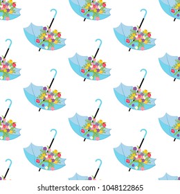 Spring flowers in umbrella seamless pattern