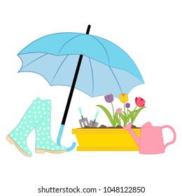Spring flowers under umbrella