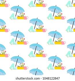 Spring flowers under umbrella seamless pattern
