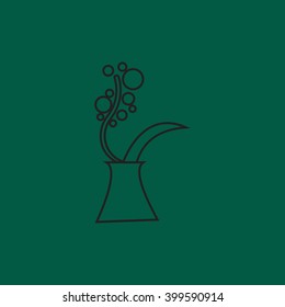 Spring flowers in vase, bouquet vector flat outline icons.