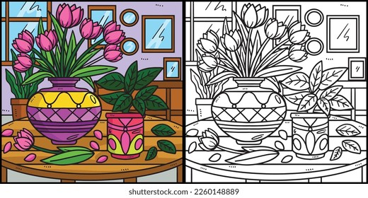 Flores De Primavera En Una Ilustración De Coloración De Vase