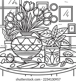 Spring Flowers In A Vase Coloring Page for Kids