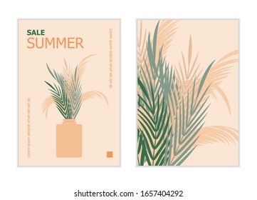 Flores de primavera en jarrón y fondo floral ilustración vectorial brillante. Plantilla de diseño de revista, libro, periódico o tarjeta. Diseño plano de ramas y hojas para volantes, diseño de folletos.