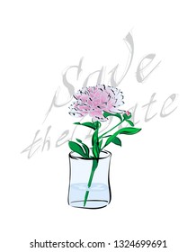 Spring flowers in a vase. Postcard template with the words save the date