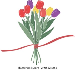 Spring flowers vector illustration. Bouquet of colorful tulips flowers for Valentine's Day, Birthday, Mother's Day.	