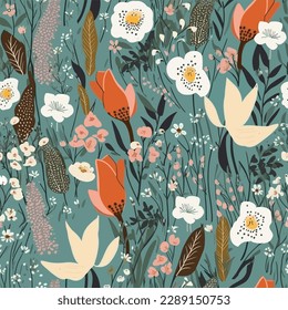 Spring Flowers Vector Illustration, Colorful Floral Pattern Design with continuity solution.