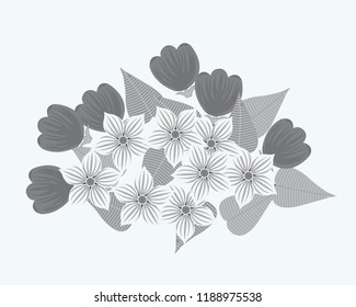 spring flowers vector illustration gray colour