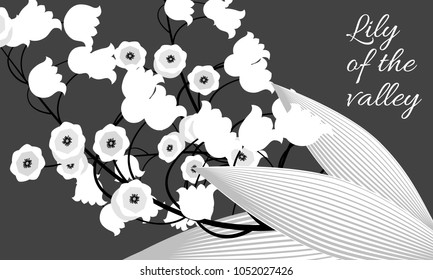 Spring Flowers. Vector Illustration with Lily of the Valley. Beautiful Template with Convallaria Flowers. May Lily in Hipster Style for Spring Design, Card, Greeting, Invitation, Wedding, Poster.