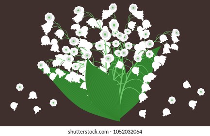 Spring Flowers. Vector Illustration with Lily of the Valley. Beautiful Template with Convallaria Flowers. May Lily in Hipster Style for Spring Design, Card, Greeting, Invitation, Wedding, Poster.