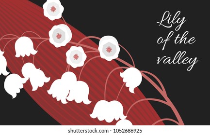 Spring Flowers. Vector Illustration with Lily of the Valley. Beautiful Template with Convallaria Flowers. May Lily in Hipster Style for Spring Design, Card, Greeting, Invitation, Wedding, Poster.