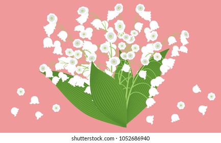 Spring Flowers. Vector Illustration with Lily of the Valley. Beautiful Template with Convallaria Flowers in Pastel Color Design. May Lily in Hipster Style for Spring Design, Greeting, Wedding, Poster