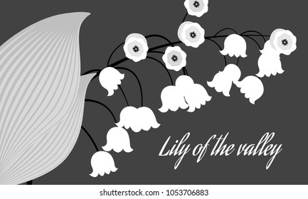Spring Flowers. Vector Illustration with Lily of the Valley. Beautiful Template with Convallaria Flowers. May Lily in Hipster Style for Spring Design, Card, Greeting, Invitation, Wedding, Poster.