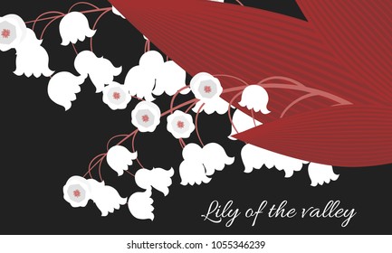 Spring Flowers. Vector Illustration with Lily of the Valley. Beautiful Template with Convallaria Flowers. May Lily in Hipster Style for Spring Design, Card, Greeting, Invitation, Wedding, Poster.